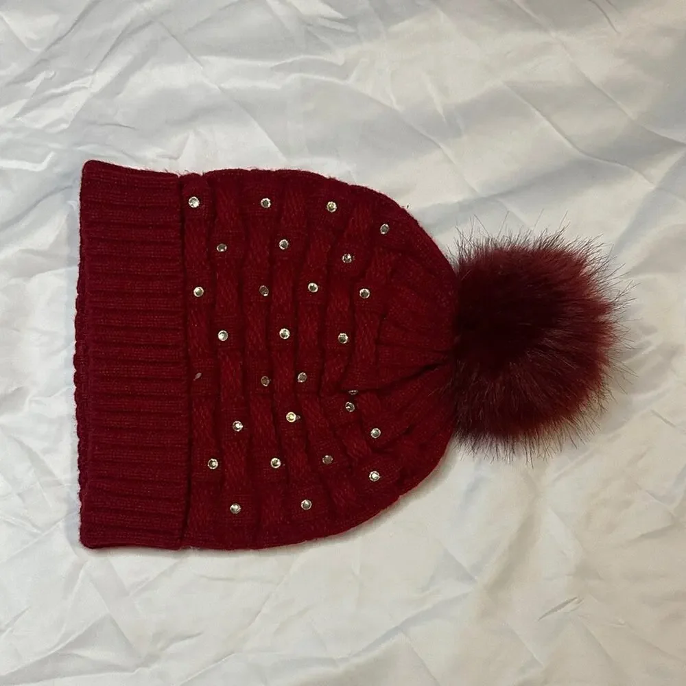 Burgundy Beanie with Pom Pom